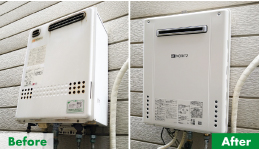 給湯器が古くなったため、本体とリモコンパネルの取り替えをいたしました。